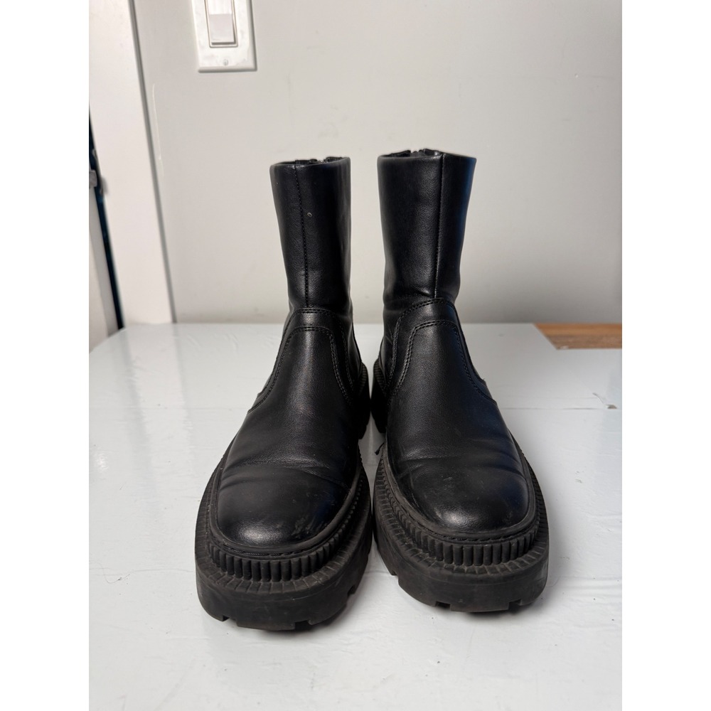 Mango MNG Black Leather Chunky Lug Sole Ankle Boots Women's EU 37